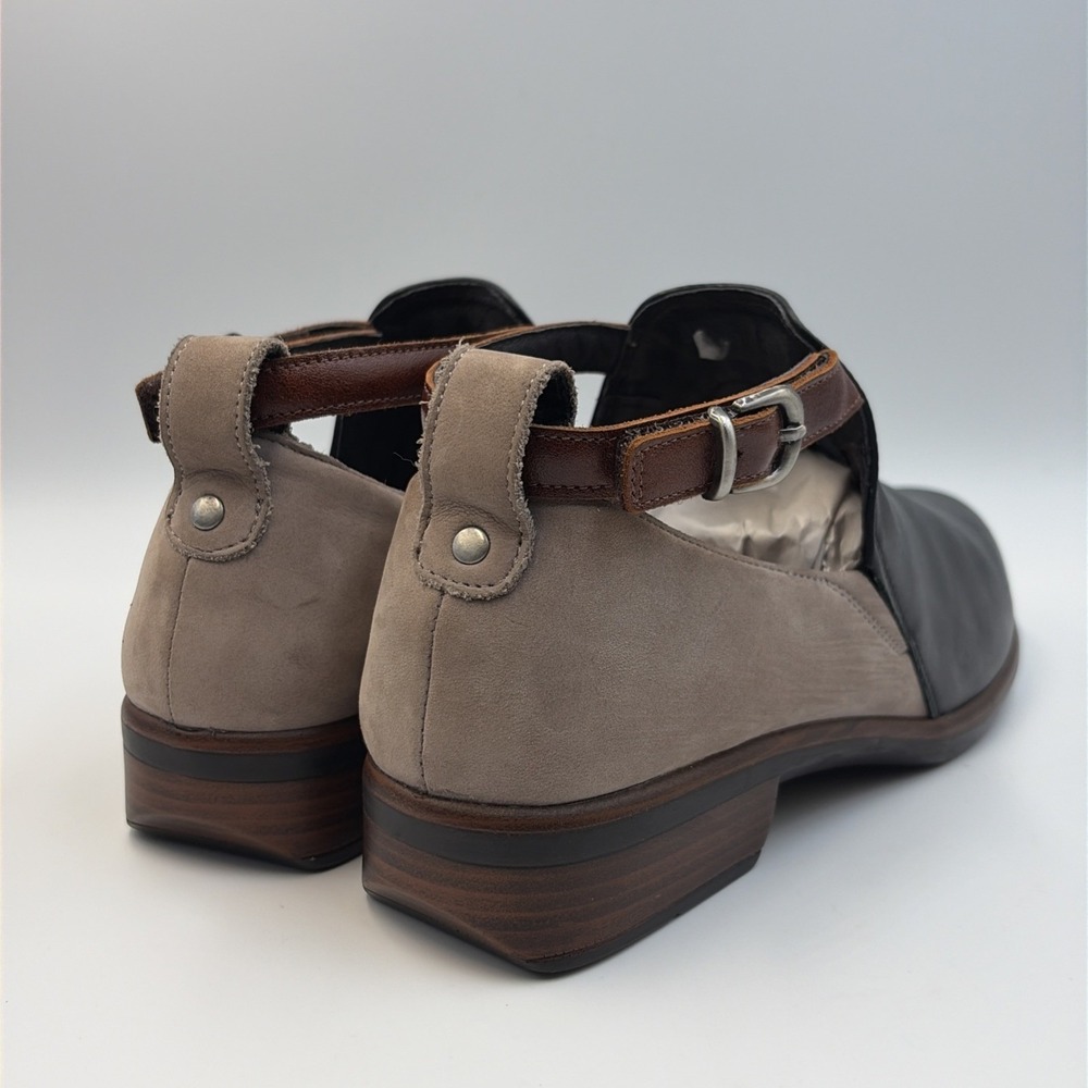 Naot Kamsin Leather Ankle Strap Booties Women's EU38 US7 Black Raven/Stone Brown - Picture 6 of 14
